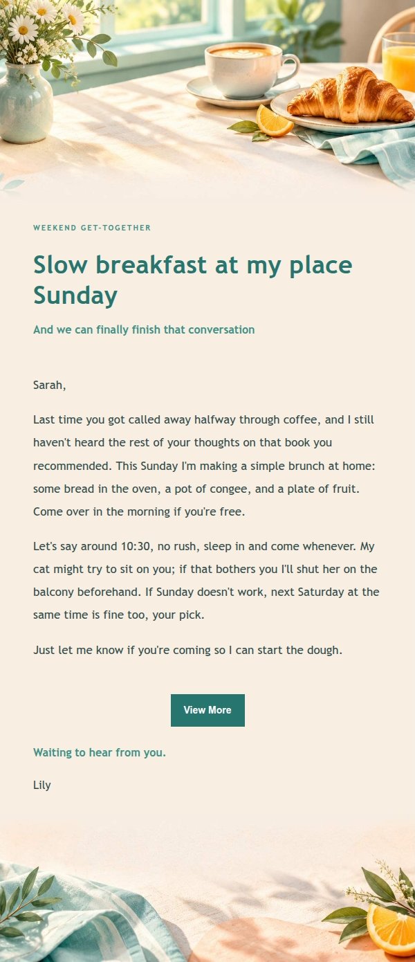 Peach & Teal Weekend Brunch Invite 2