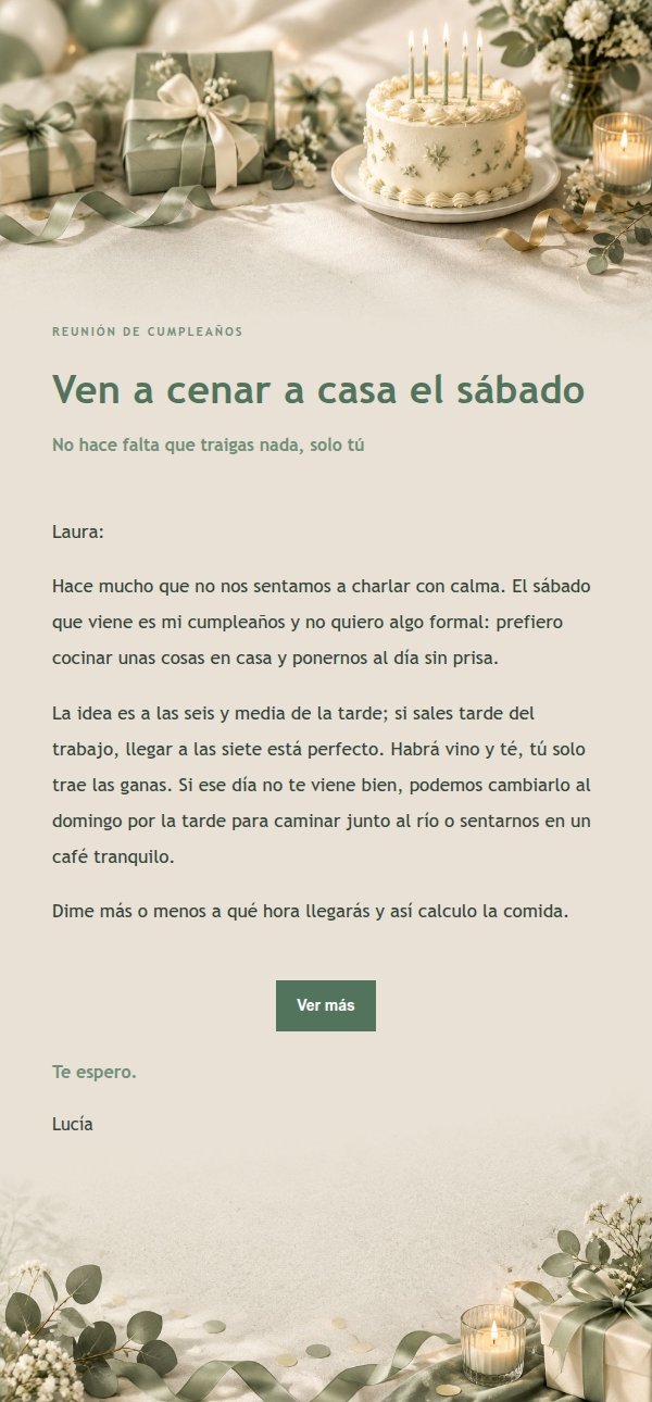Invitación de Cumpleaños Salvia y Marfil