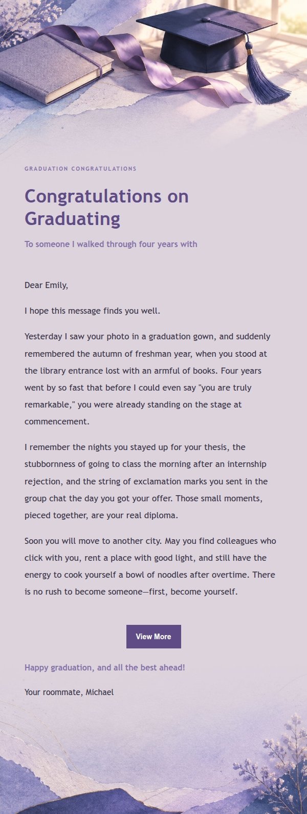 Lilac Ink Graduation Congratulation Letter