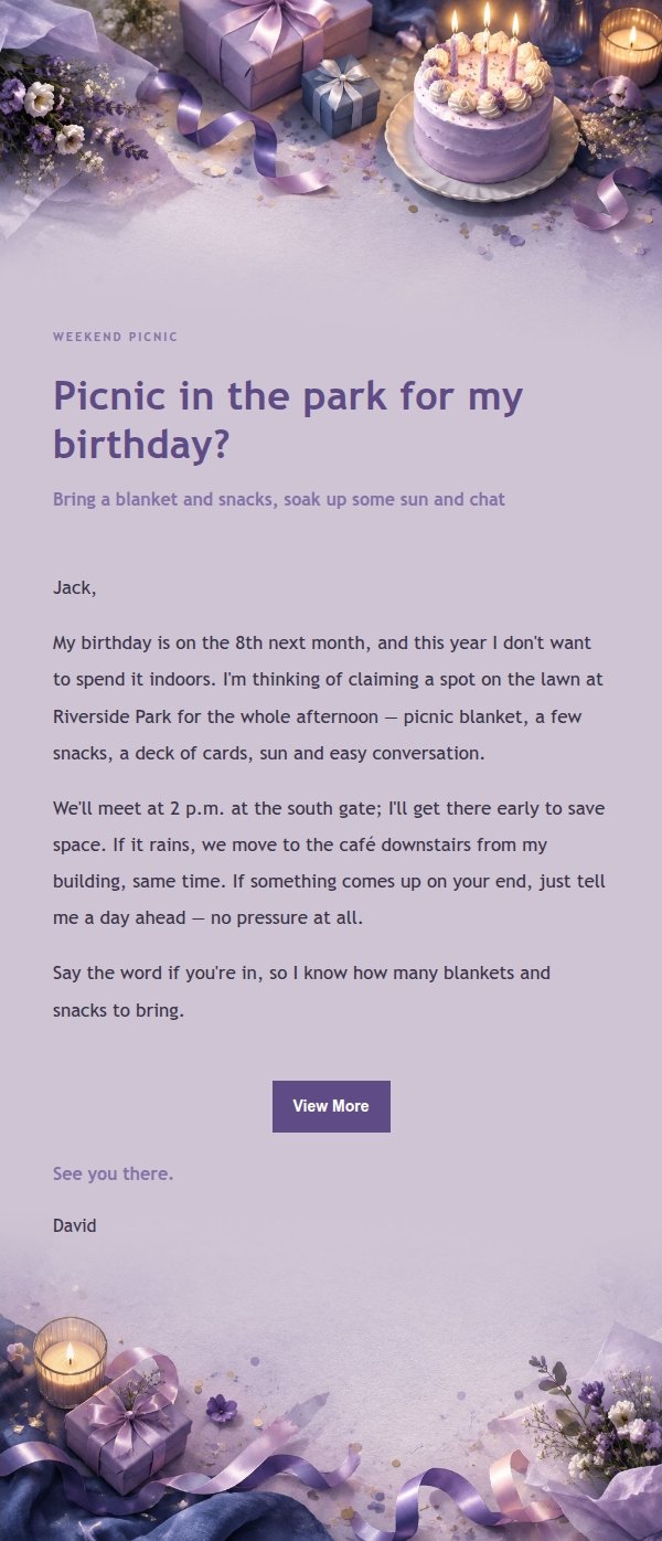 Lilac Ink Birthday Gathering Invitation 2