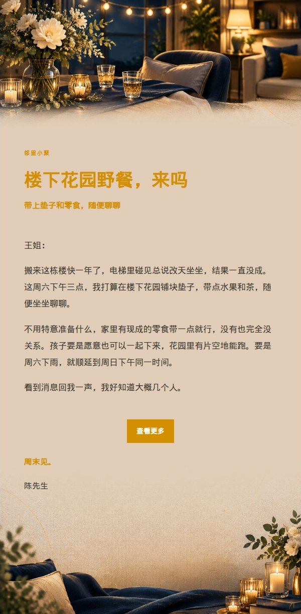 深蓝鎏金居家小聚邀约信 2