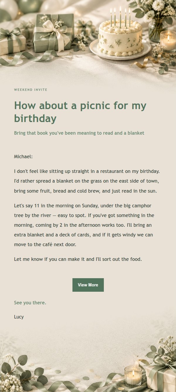 Sage & Ivory Birthday Gathering Invite 2