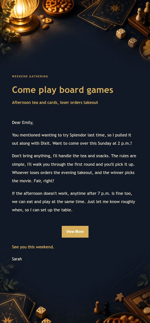 Deep Blue & Gold Board Game Night Invite 2
