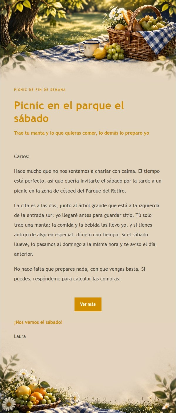 Invitación a Picnic en el Parque Azul y Dorado