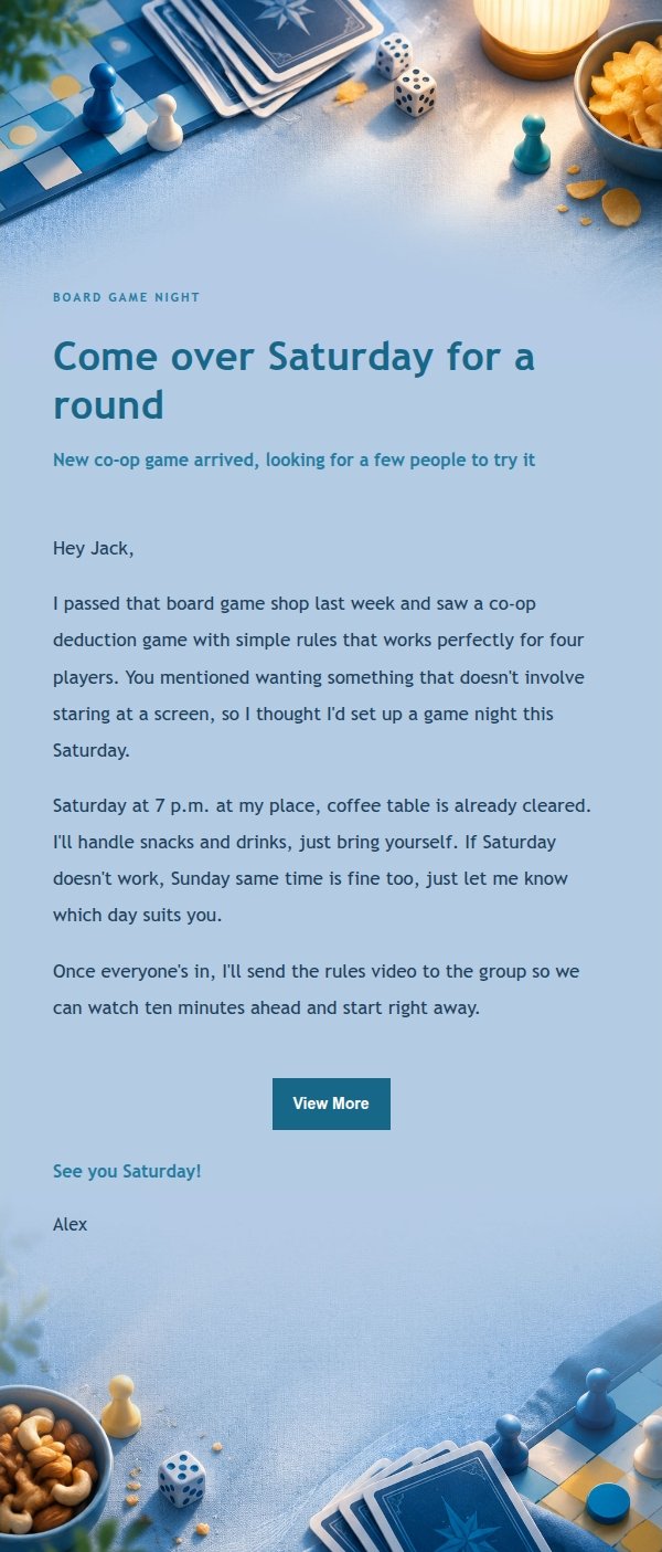Cobalt Teal Board Game Night Invite