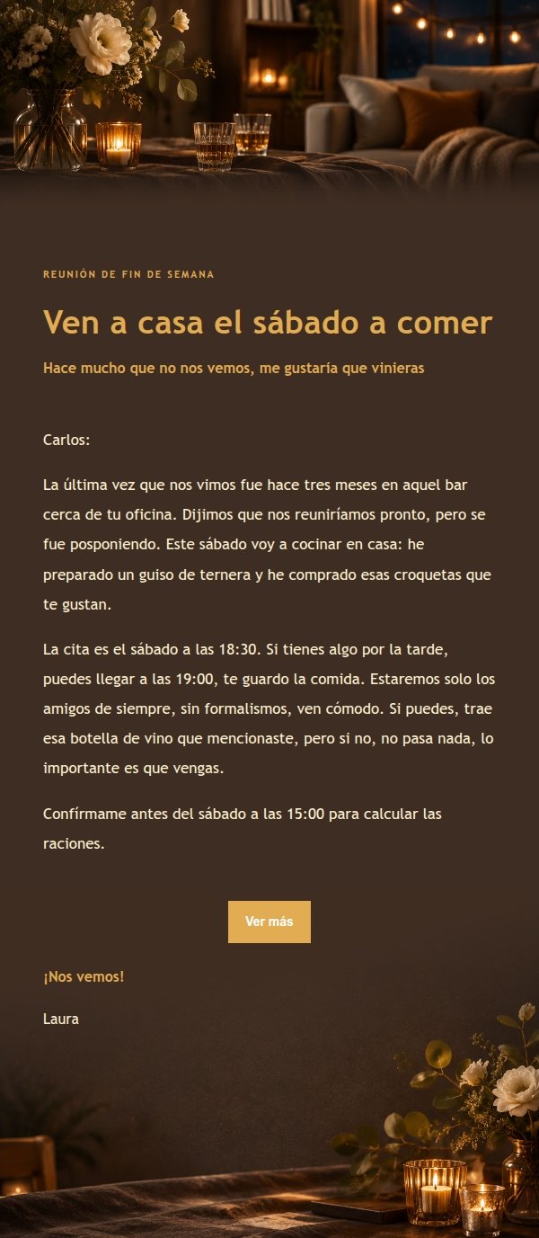 Invitación a Reunión Íntima en Casa Estilo Carbón y Ámbar