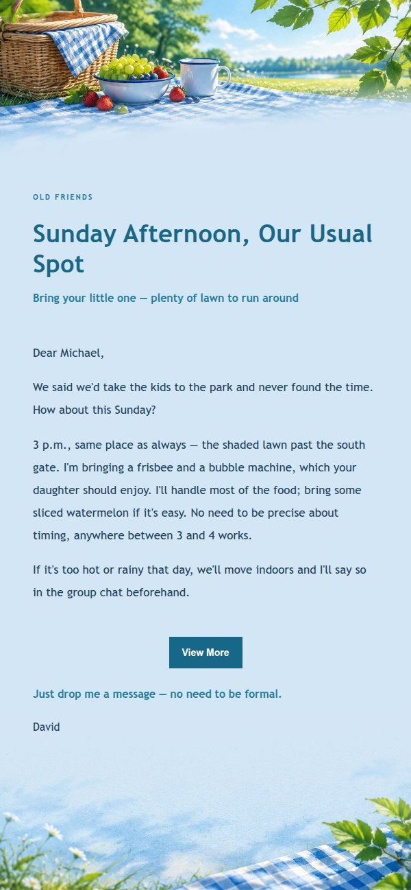 Cobalt Teal Park Picnic Invitation Email 2