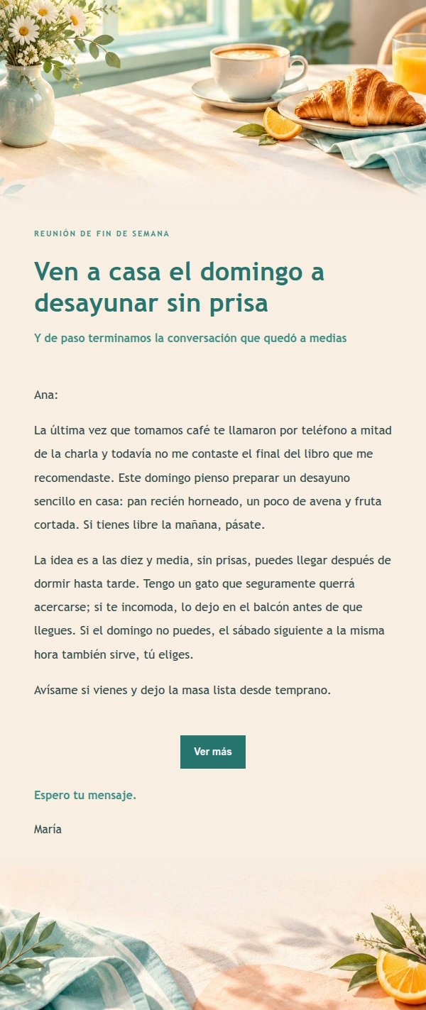 Invitación a Brunch de Fin de Semana Melocotón y Verde 2