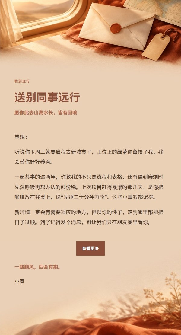 陶土奶油风告别送行邮件