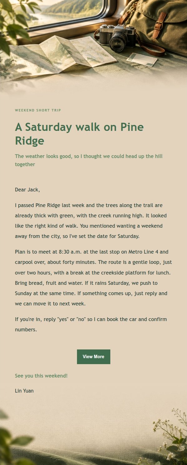 Forest Copper Weekend Getaway Invite