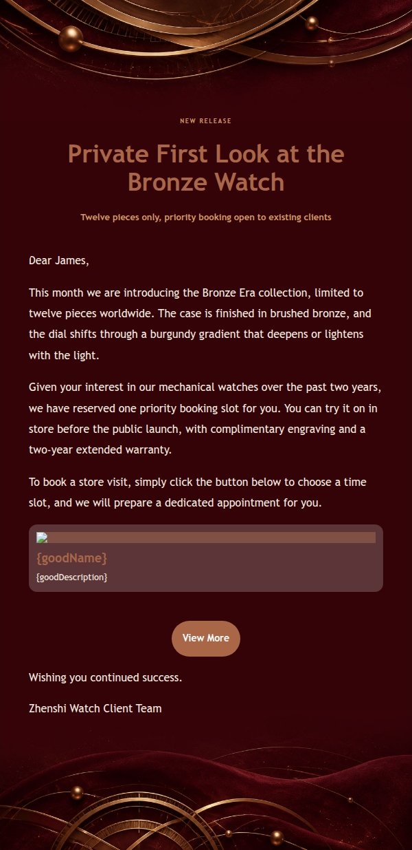 Burgundy Bronze Luxury Watch Promo Email
