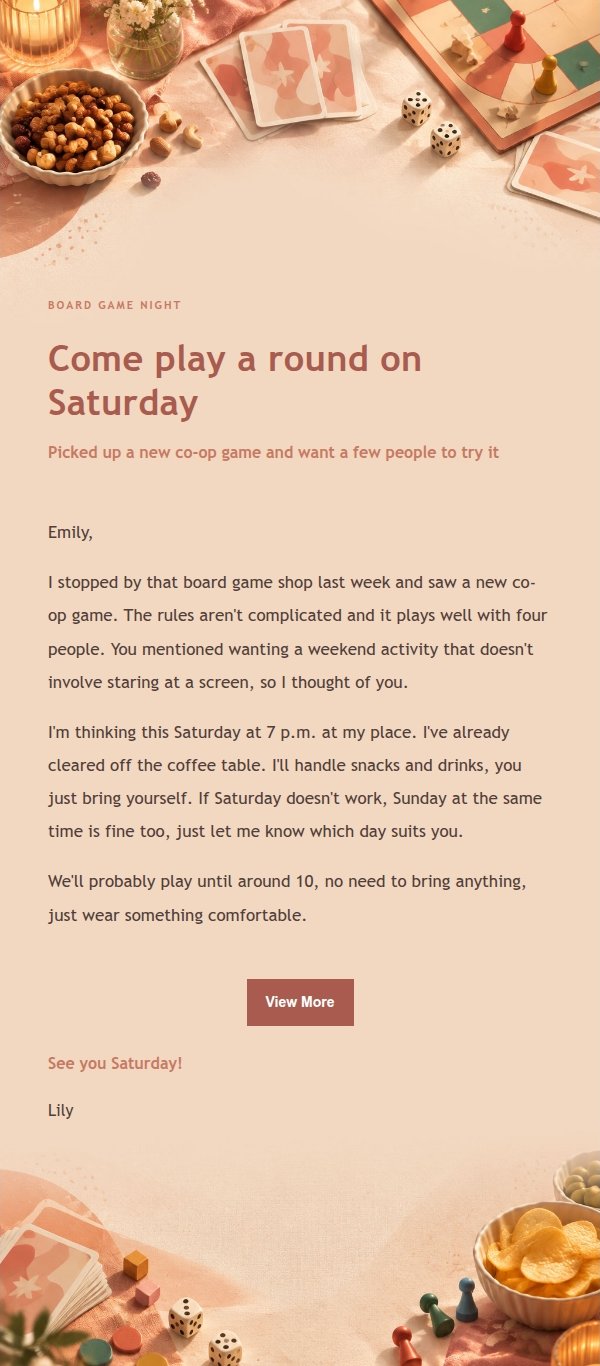 Coral Champagne Board Game Night Invite