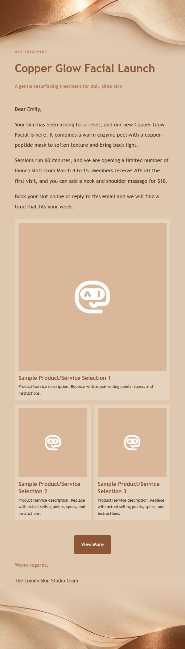 Sand & Copper Skincare Promo Email