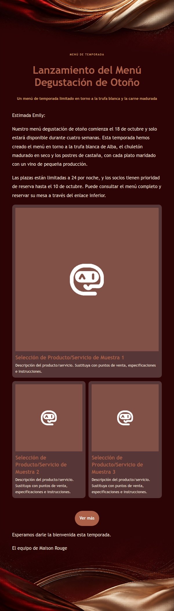 Carta de Alta Cocina Rubí y Marfil