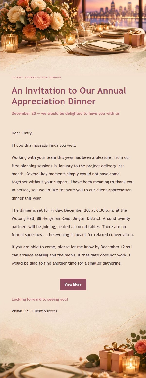 Rose Editorial Client Appreciation Dinner Invitation