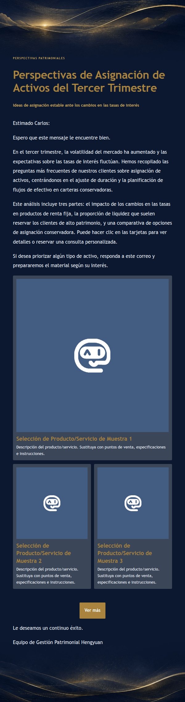 Correo de Perspectivas Financieras Azul Marino y Oro