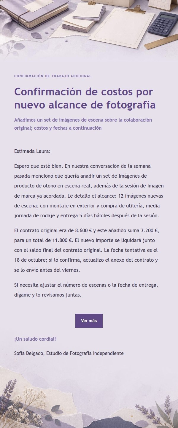 Carta de Confirmación de Costos Adicionales Estilo Papelería Lila