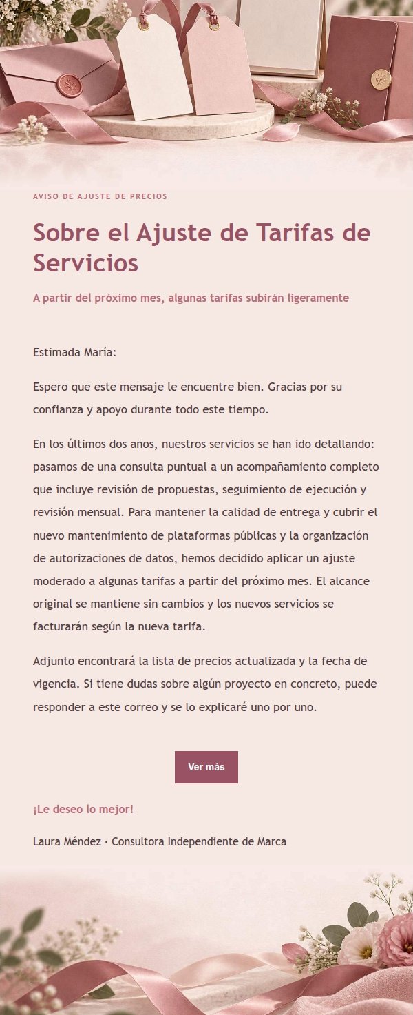 Aviso de Ajuste de Precios Estilo Recibo Floral