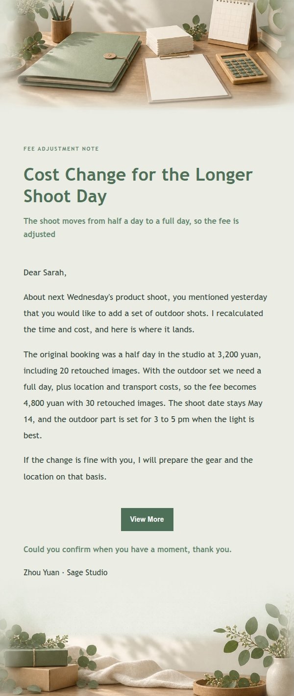 Sage Studio Scope & Fee Update Email 2