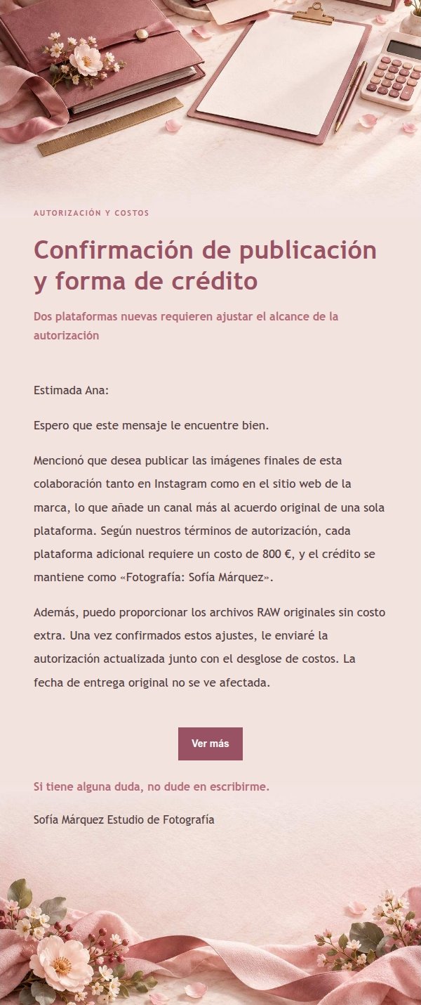 Carta de Confirmación de Costos Adicionales Estilo Recibo Floral 2