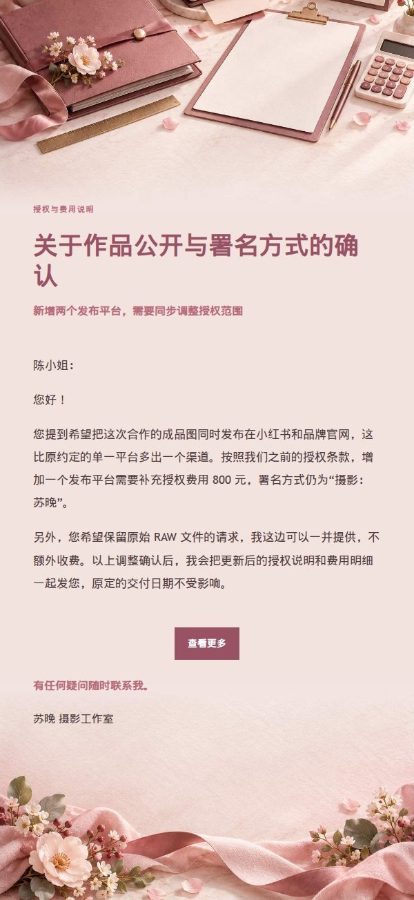 玫瑰收据追加费用确认信 2