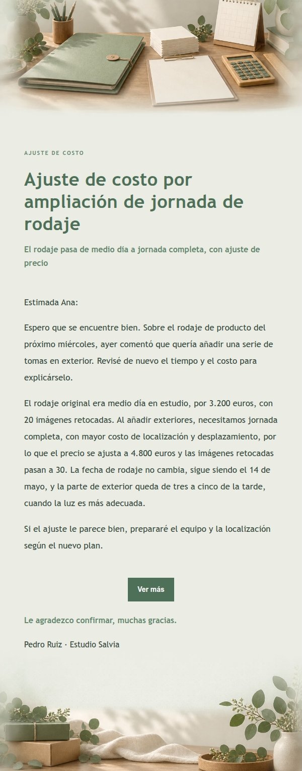 Confirmación de Costos Adicionales Estilo Estudio Salvia 2