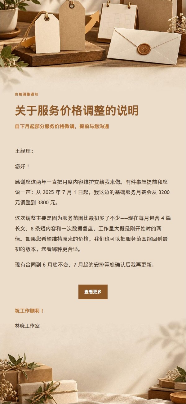 琥珀工作台老客户调价通知