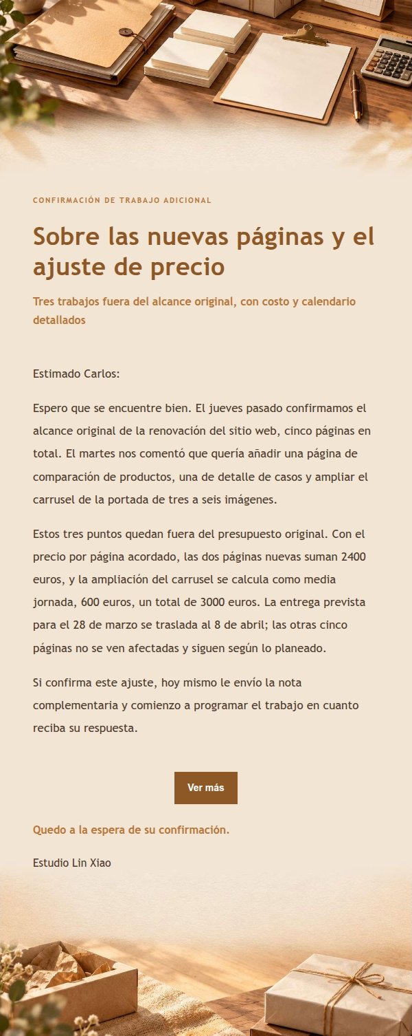 Confirmación de Costos Adicionales Estilo Taller Ámbar