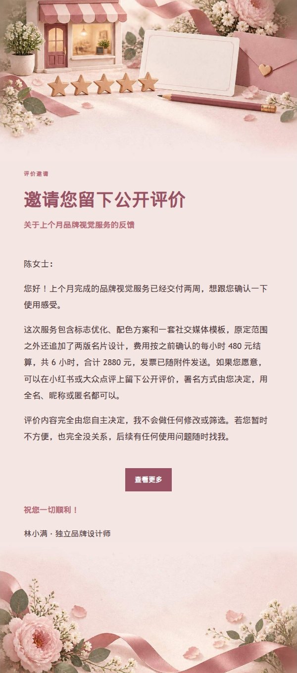 玫瑰收据客户评价邀请函