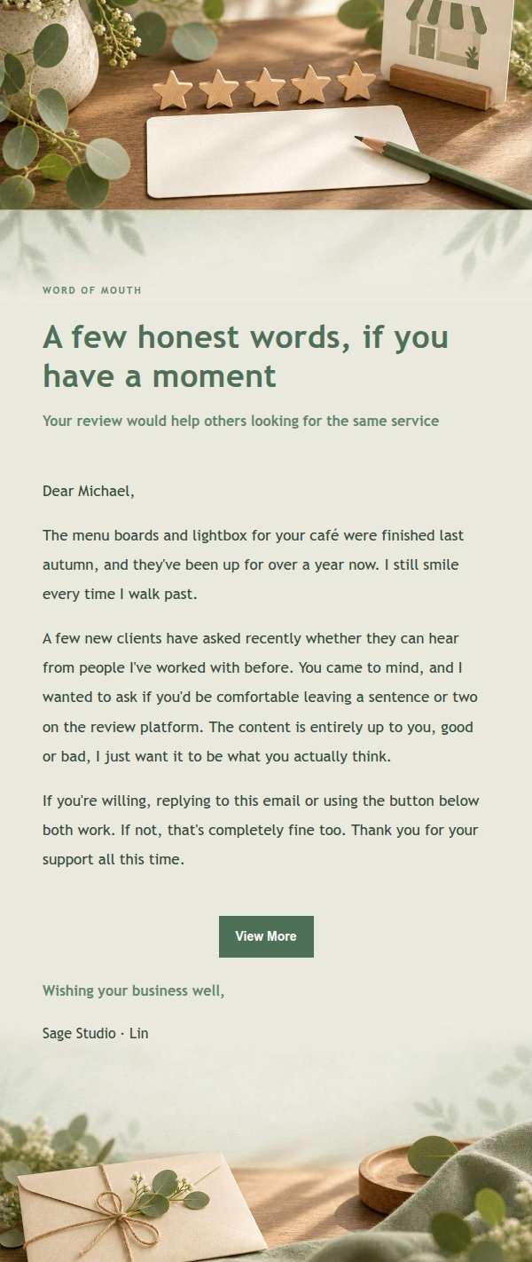Sage Studio Review Request Email 2