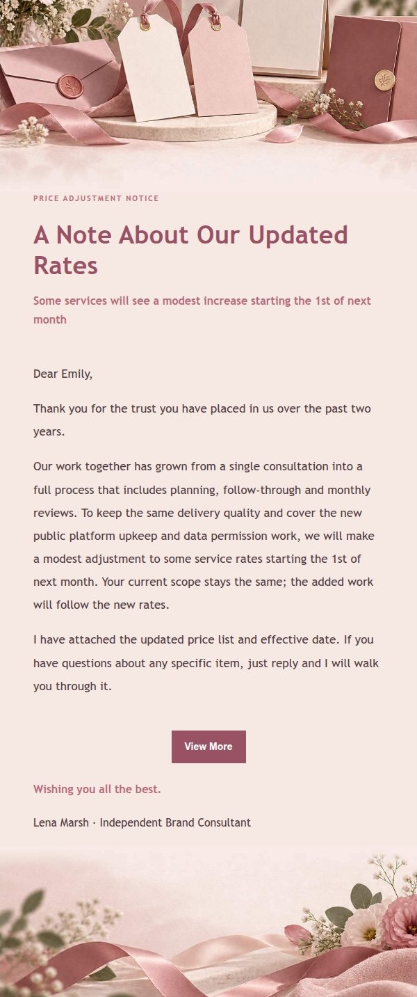 Rose Receipt Price Change Notice
