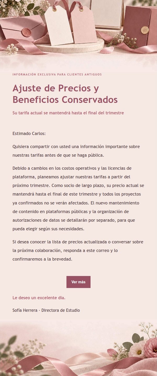Aviso de Ajuste de Precios Estilo Recibo Floral 2