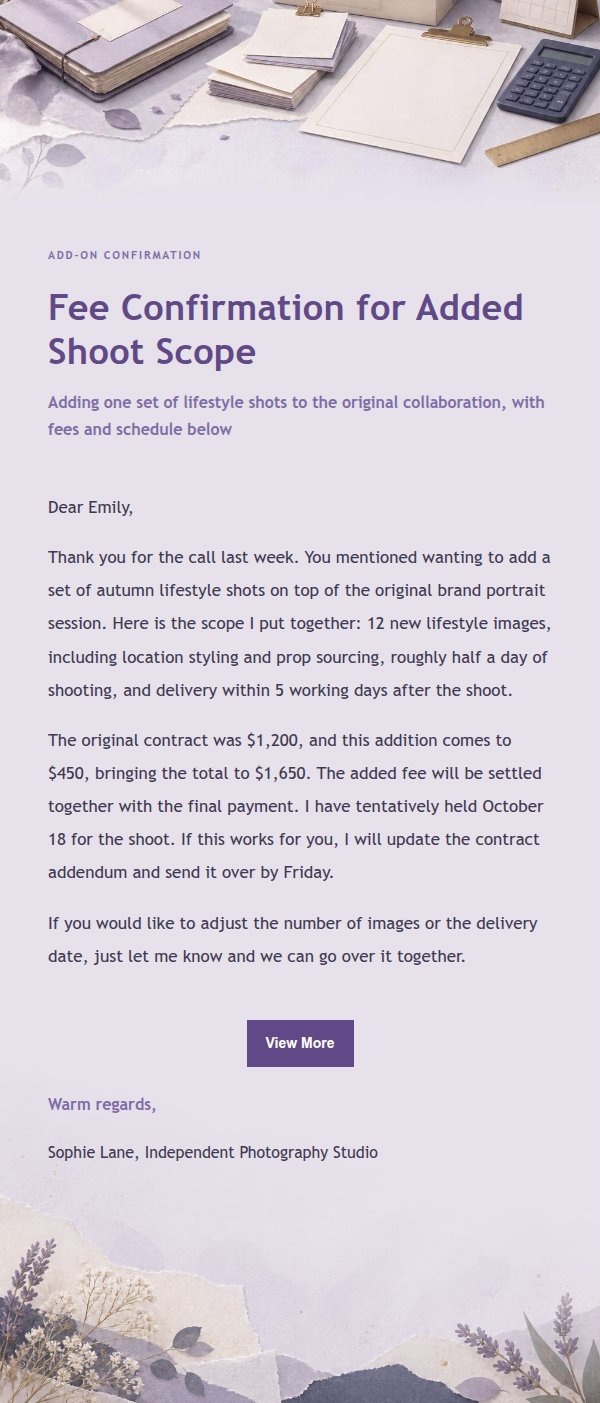 Lilac Paper Add-On Request & Fee Confirmation