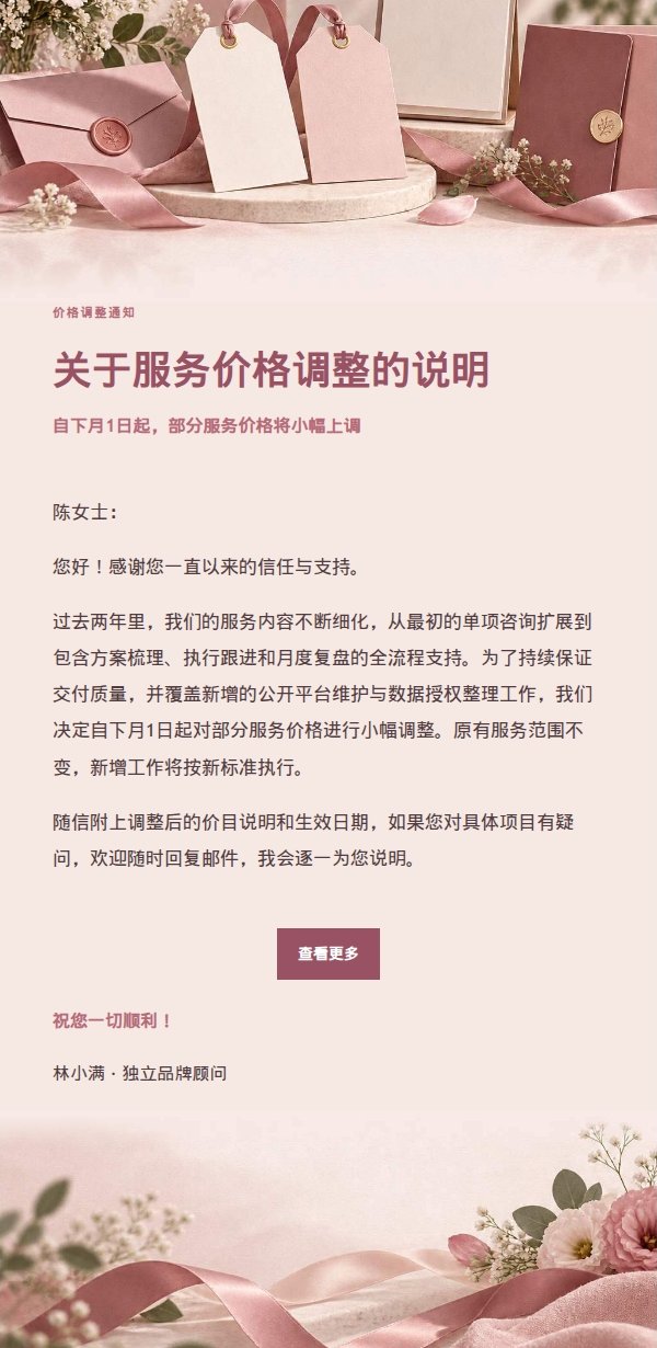 玫瑰收据老客户调价通知