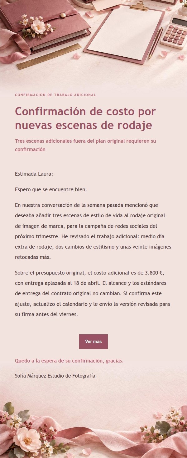 Carta de Confirmación de Costos Adicionales Estilo Recibo Floral