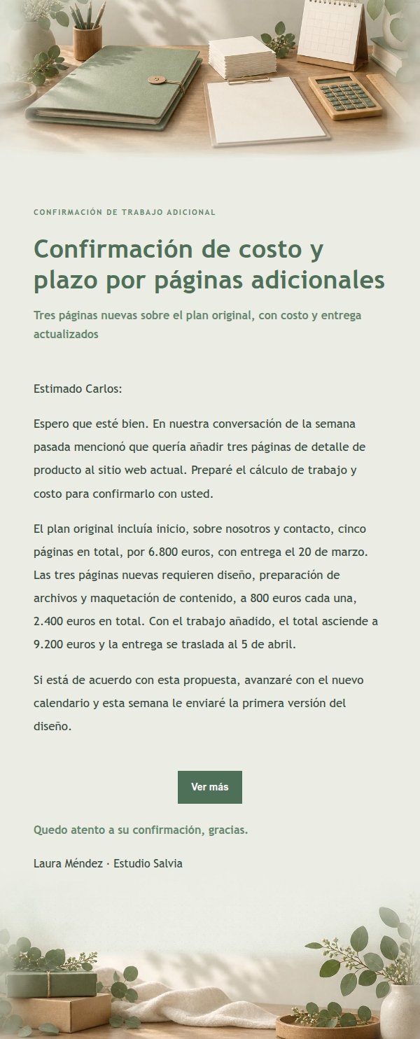 Confirmación de Costos Adicionales Estilo Estudio Salvia