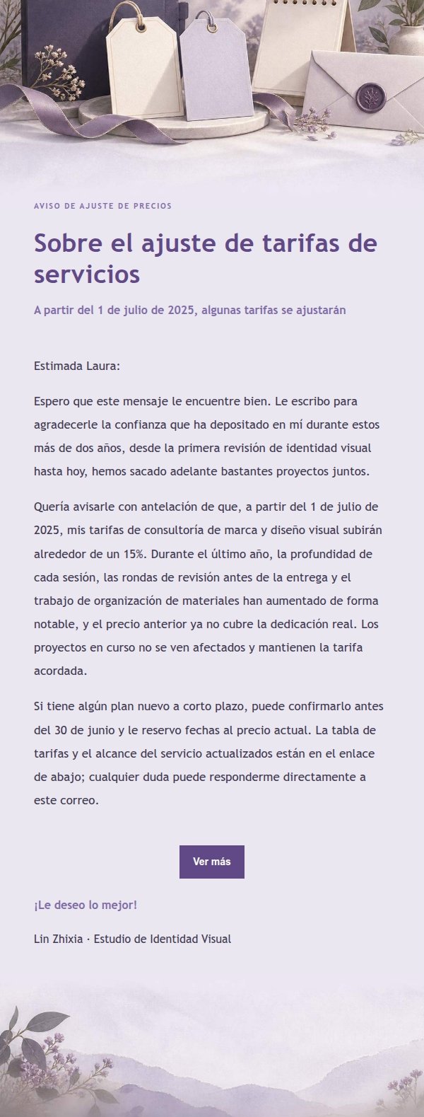 Aviso de Ajuste de Precios Estilo Papelería Lila