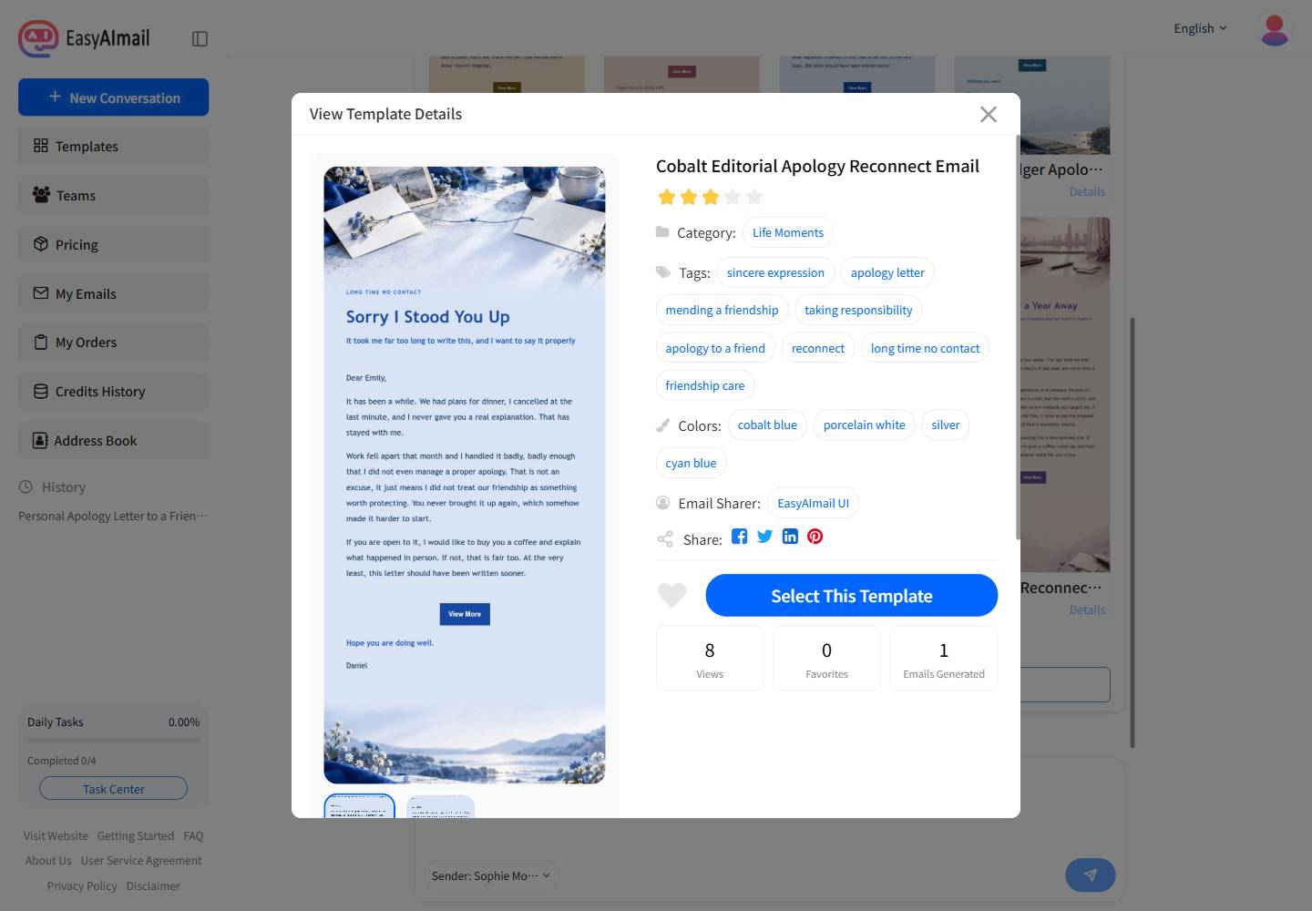 Cobalt Editorial Apology Reconnect Email template detail