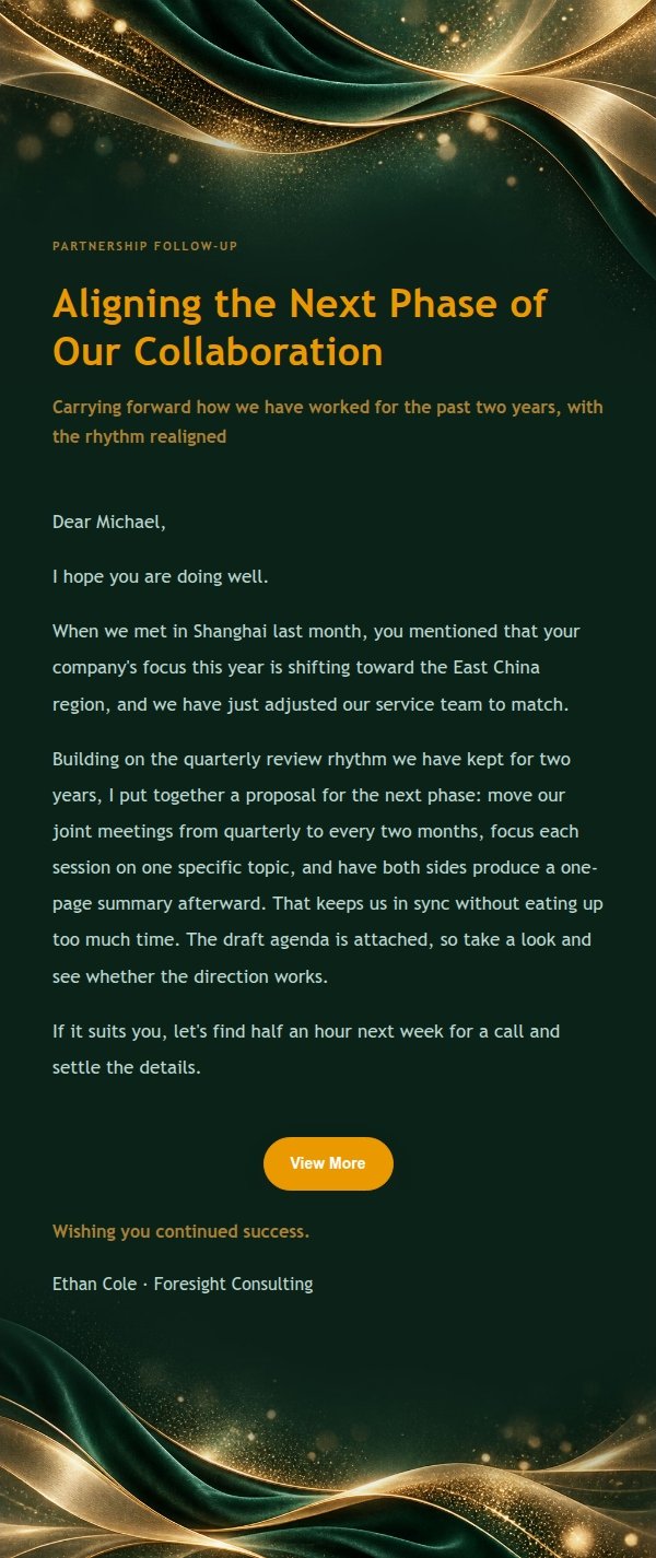 Emerald Velvet Partner Communication Email
