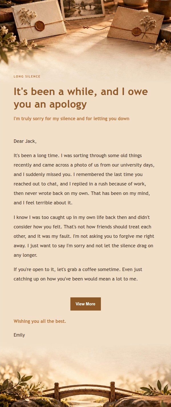 Amber Workbench Apology Email to a Friend