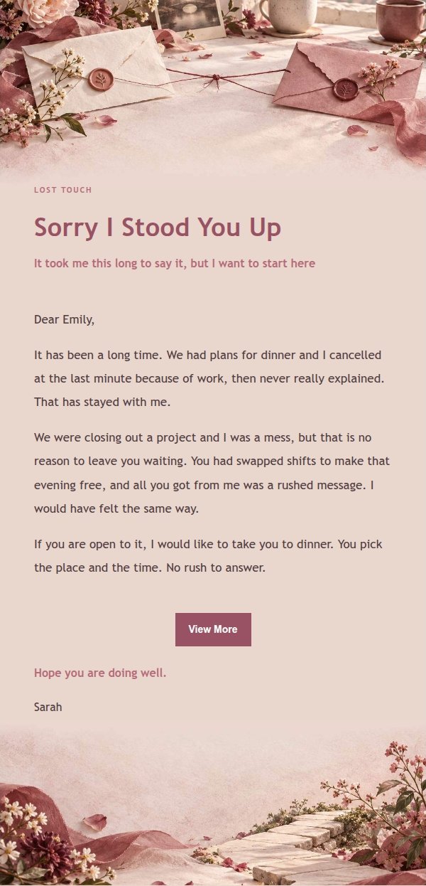 Rose Receipt Apology Letter to a Friend