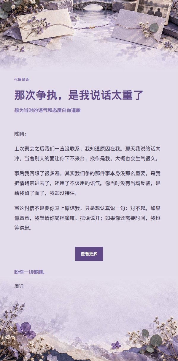丁香纸品朋友道歉信 2