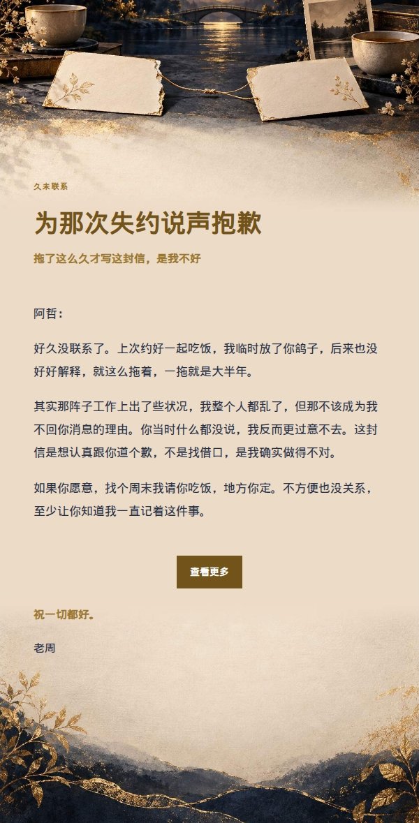 深夜鎏金信笺致歉信