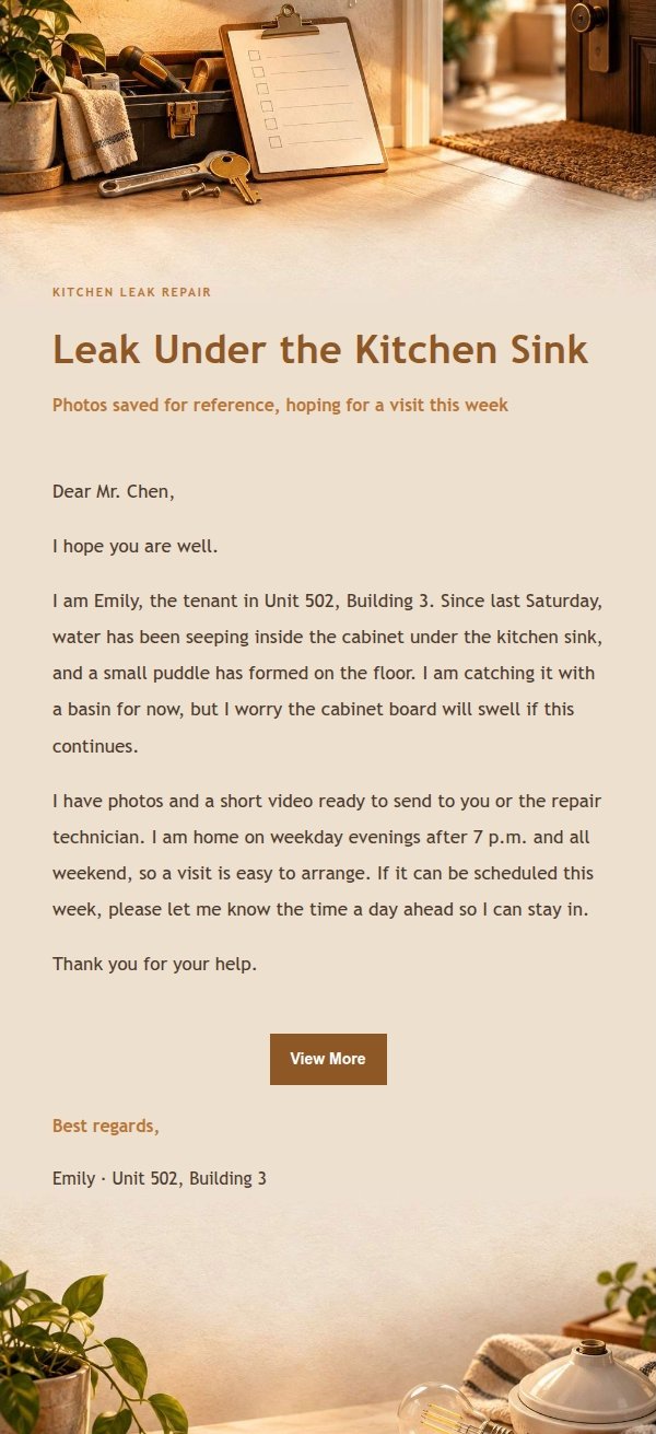Amber Workbench Repair Request Email