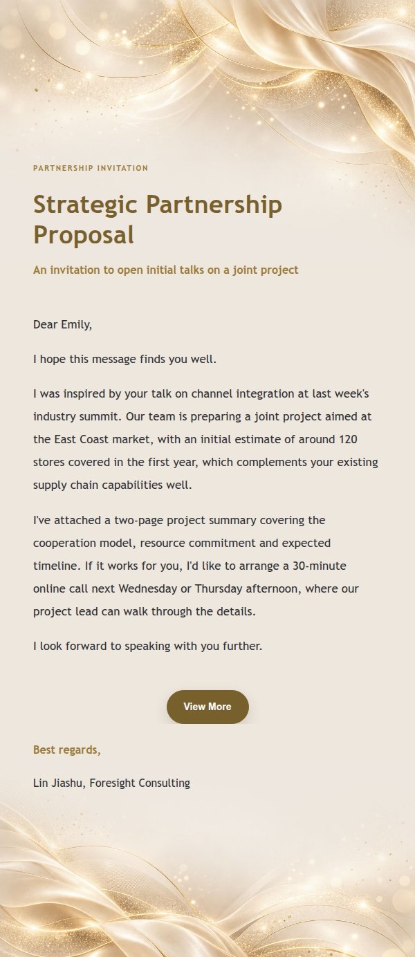 White Gold Champagne Ribbon Executive Proposal Email
