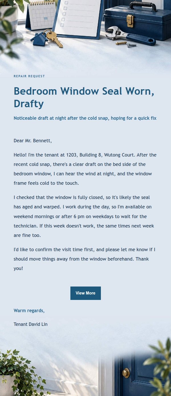 Navy Ledger Tenant Repair Request Email 2