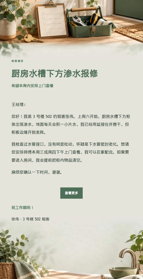 鼠尾草工作室租客报修邮件