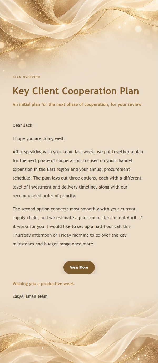 Beige Gold Organza Client Proposal Email