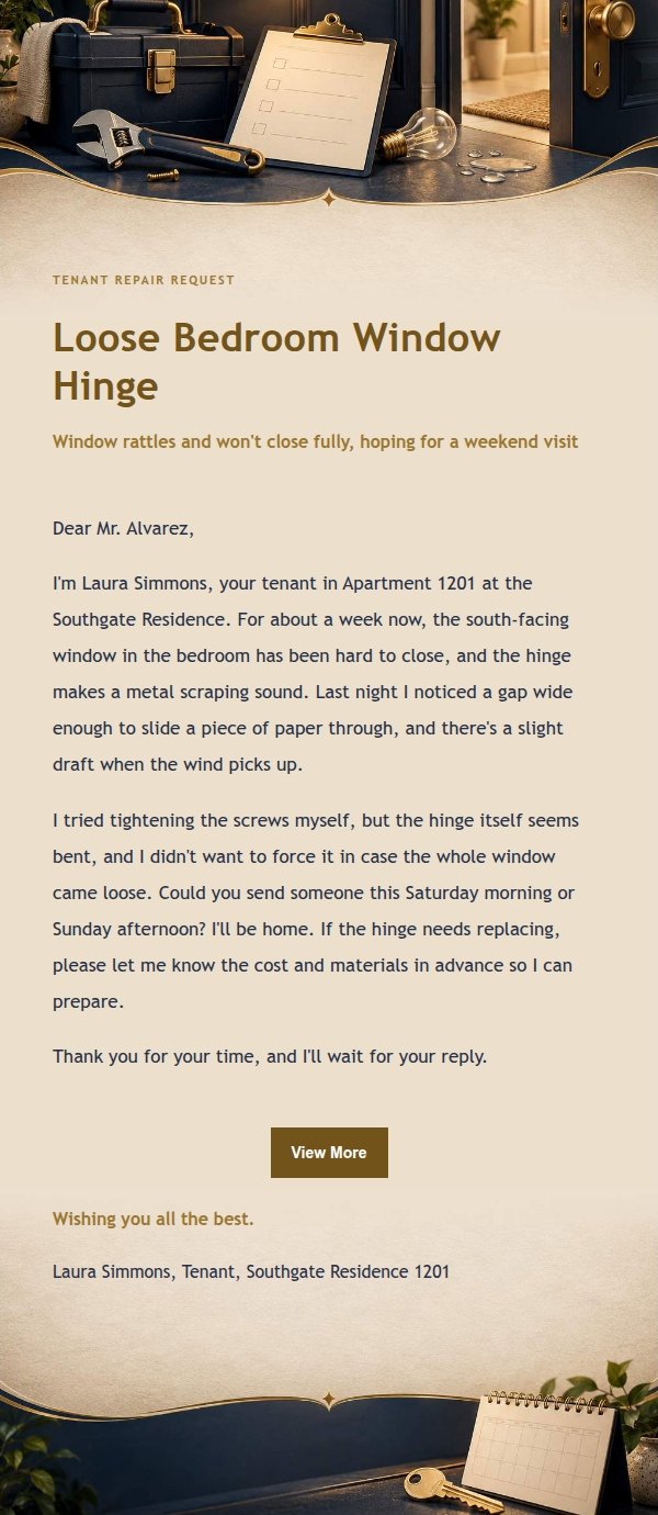 Midnight Gilded Tenant Repair Request Email 2