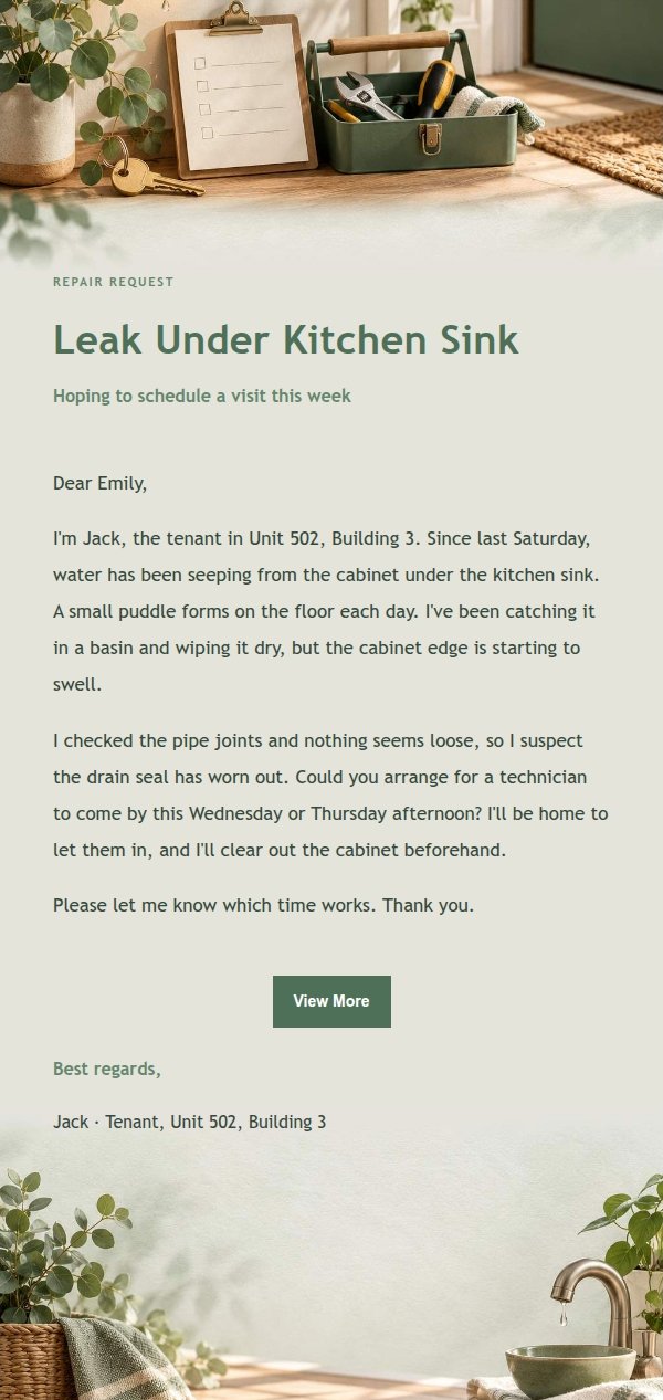 Sage Studio Tenant Repair Request Email